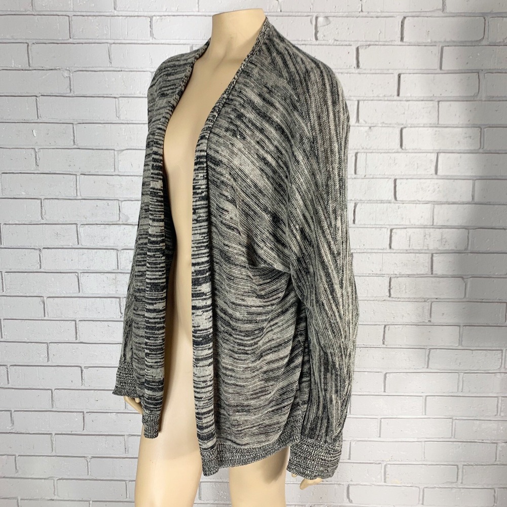 Eileen Fisher Linen Open Front Shawl Collar Black White Cardigan Quiet Luxury XL - Picture 4 of 11
